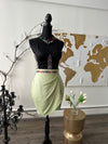 113-23 Enchanting Whispers: The Embroidered Wrap Hem Skirt in Pistachio