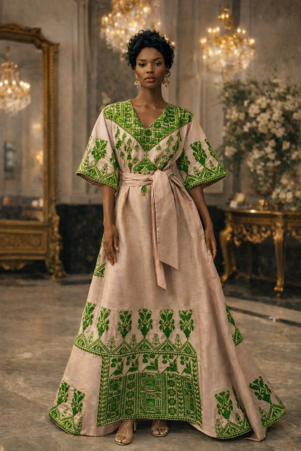 Elegance in Silk long – Custom Embroidered Dress