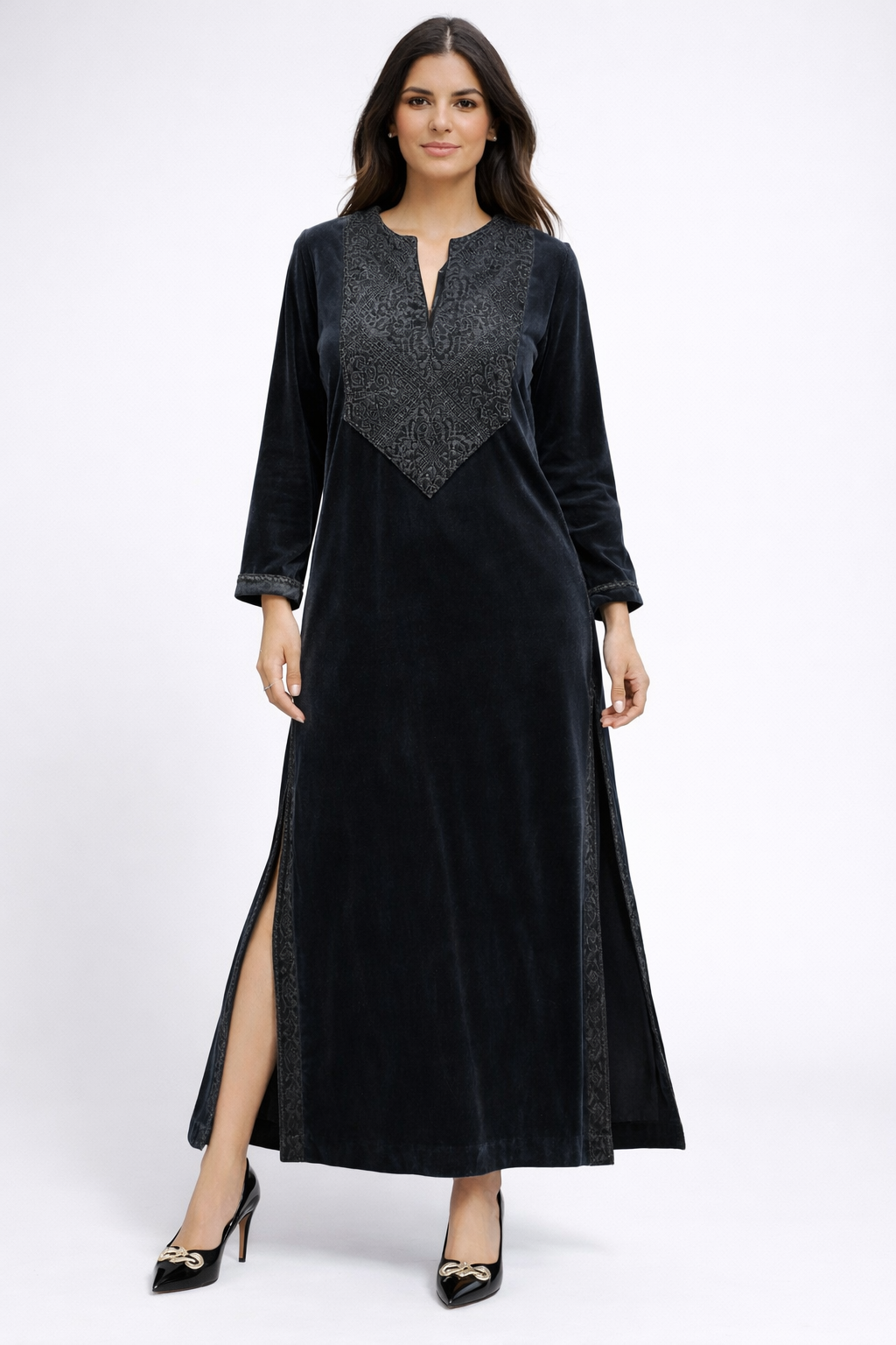 Noir velvet split dress