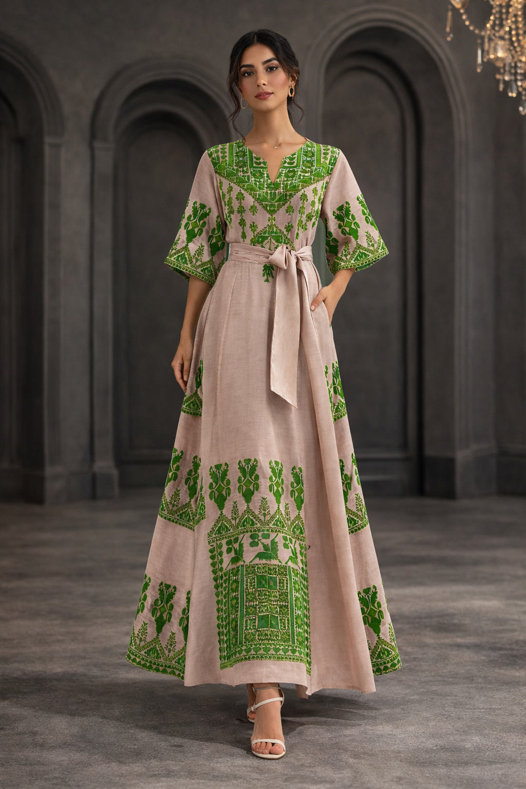 Elegance in Silk long – Custom Embroidered Dress