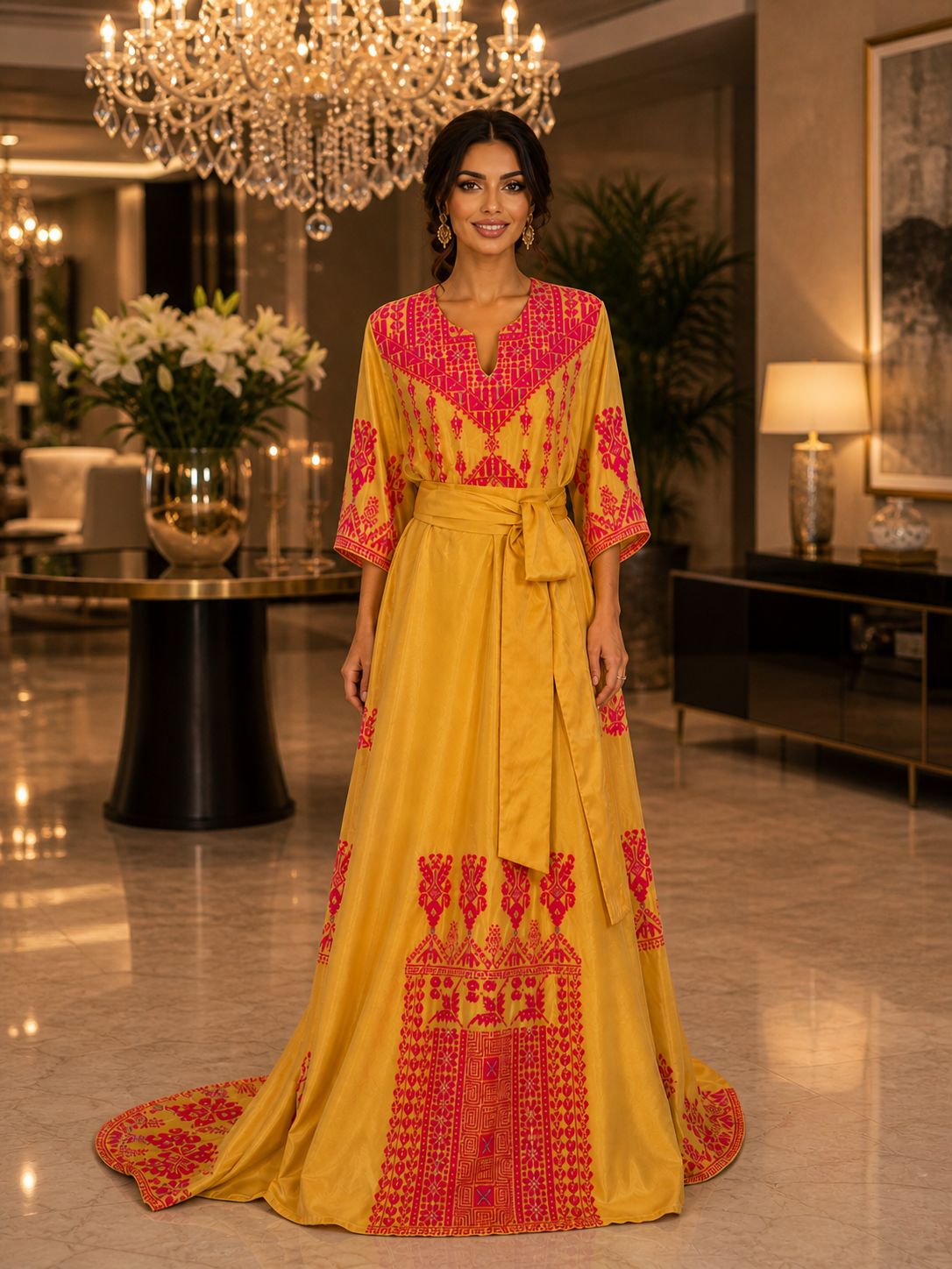 Elegance in Silk long – Custom Embroidered Dress