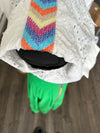 114-23 Bold Harmony: Colorful Embroidered Zip-Up Shoulder Pads Crop Blouse
