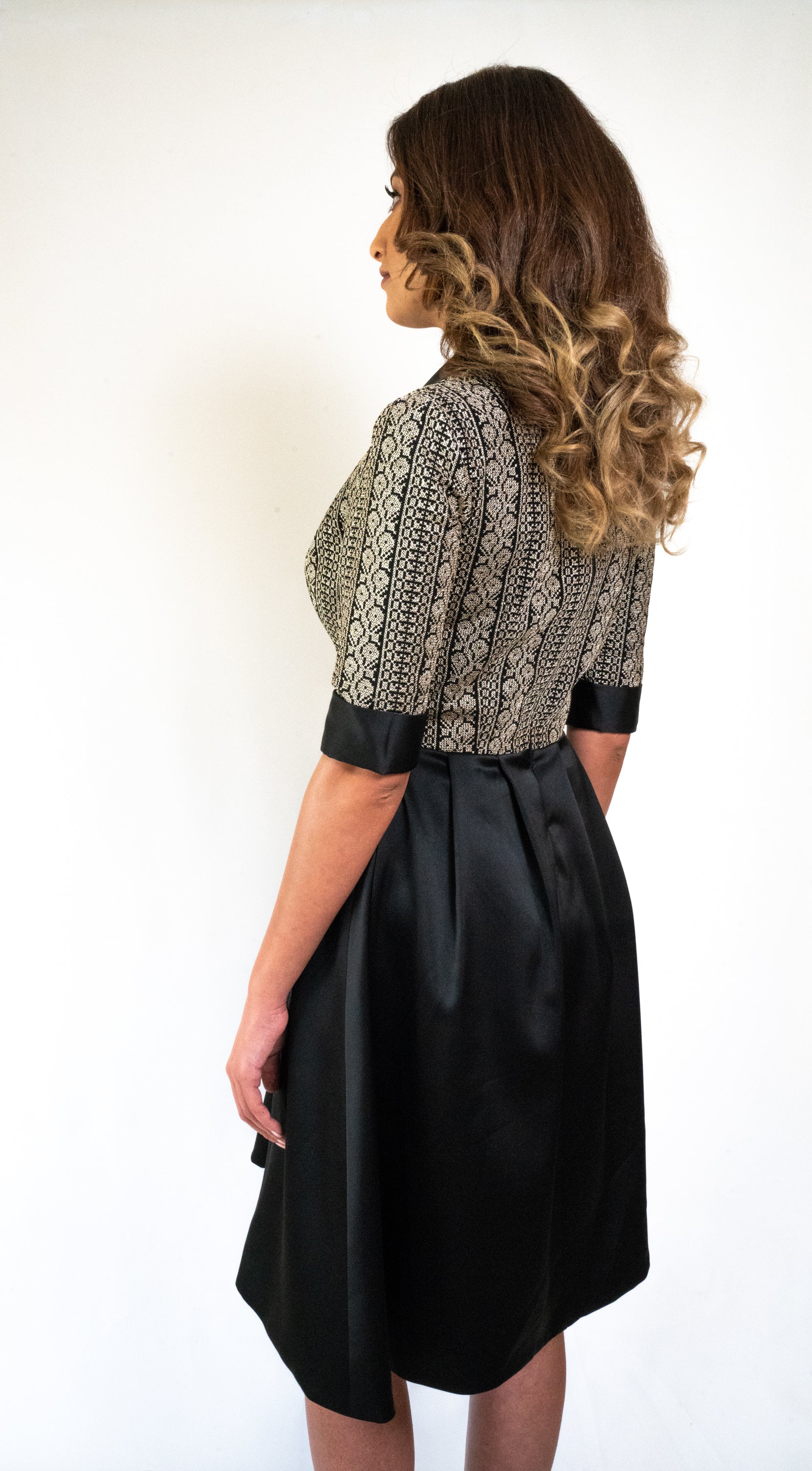 Black Collar Dress #107-18 Black with Red Embroidery