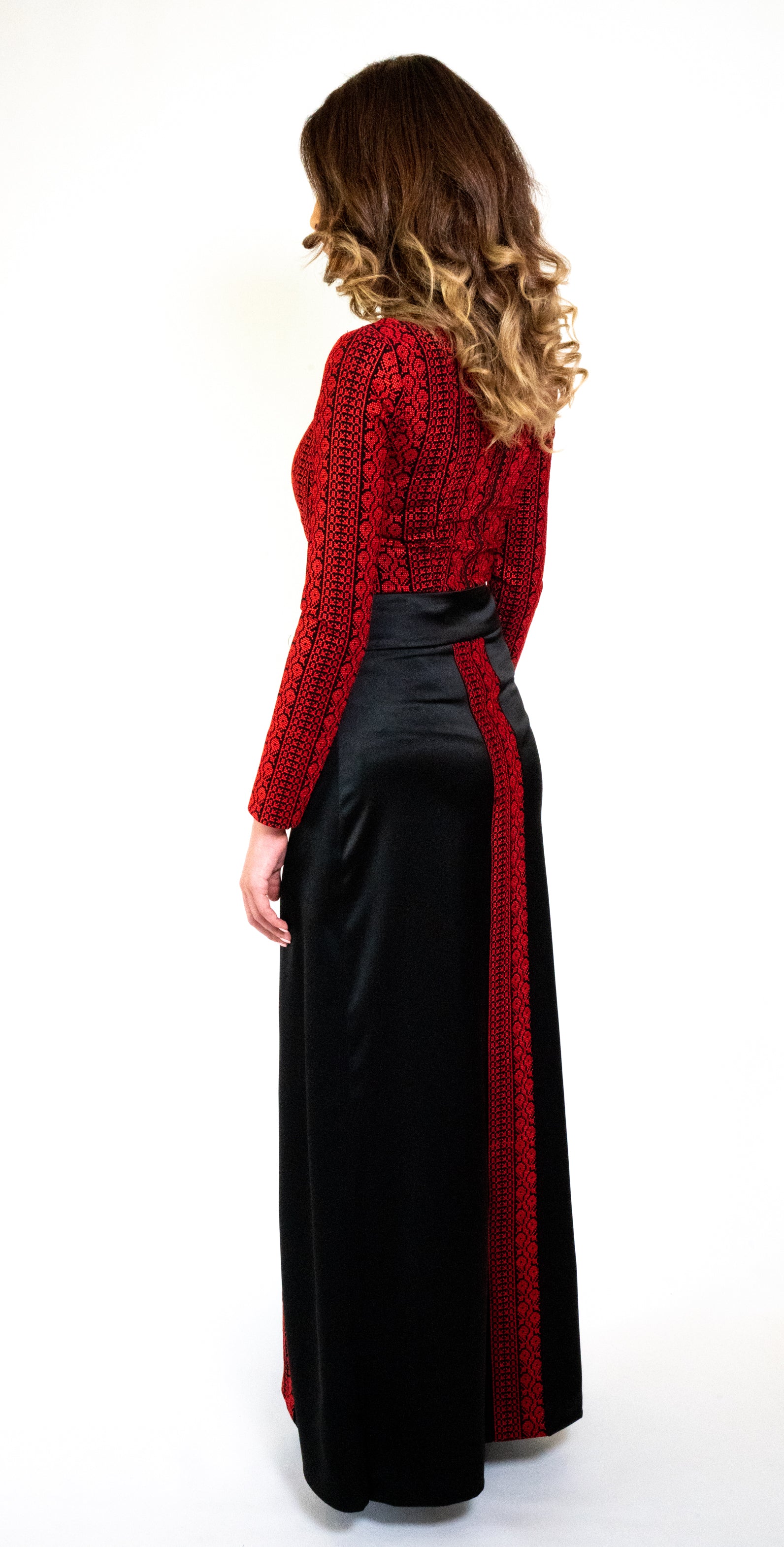 black dress red embroidery Black Two-Piece Dress with Embroidery #105-18