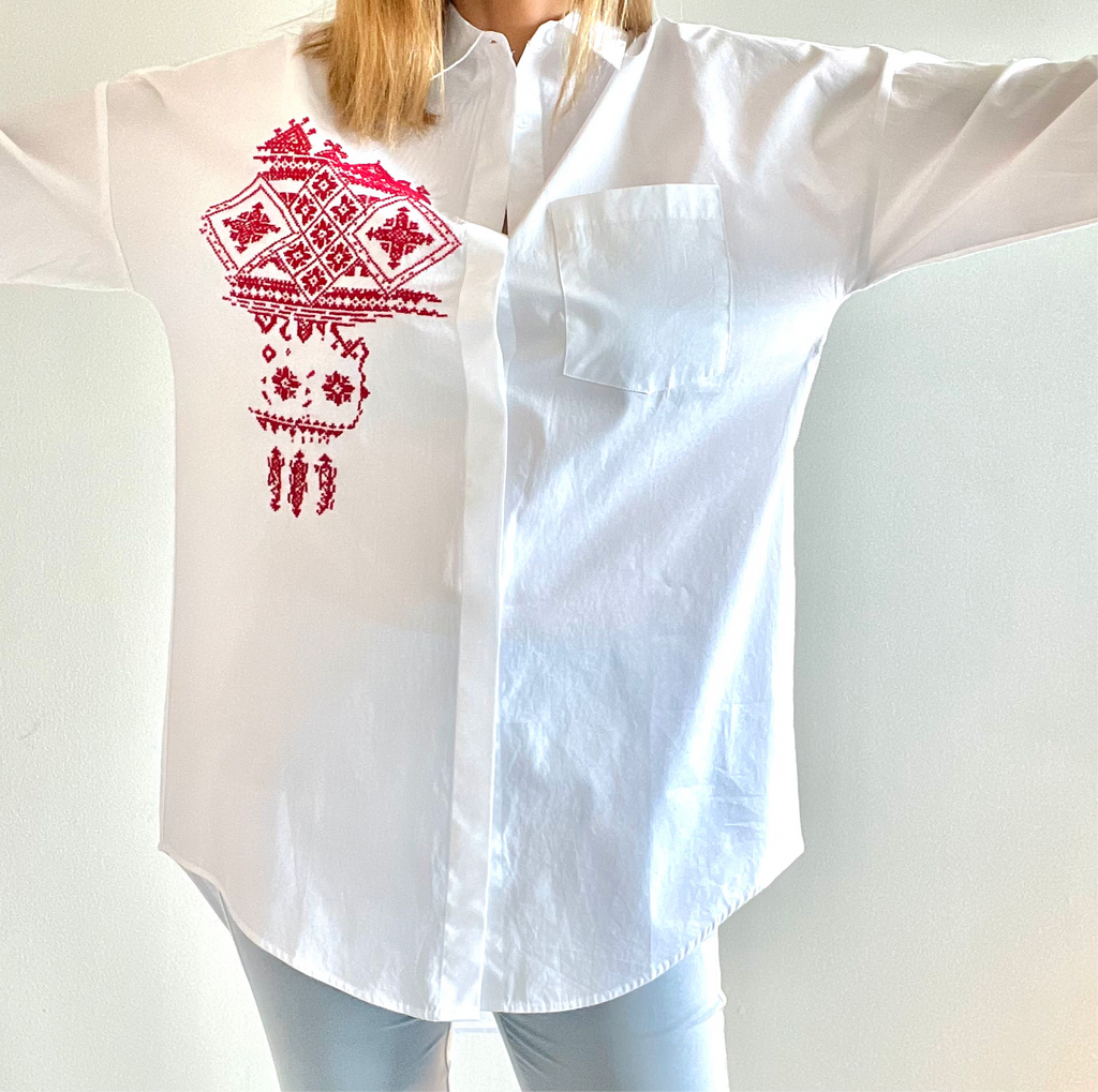 21-02 White Shirt with red or black embroidery - H A M A