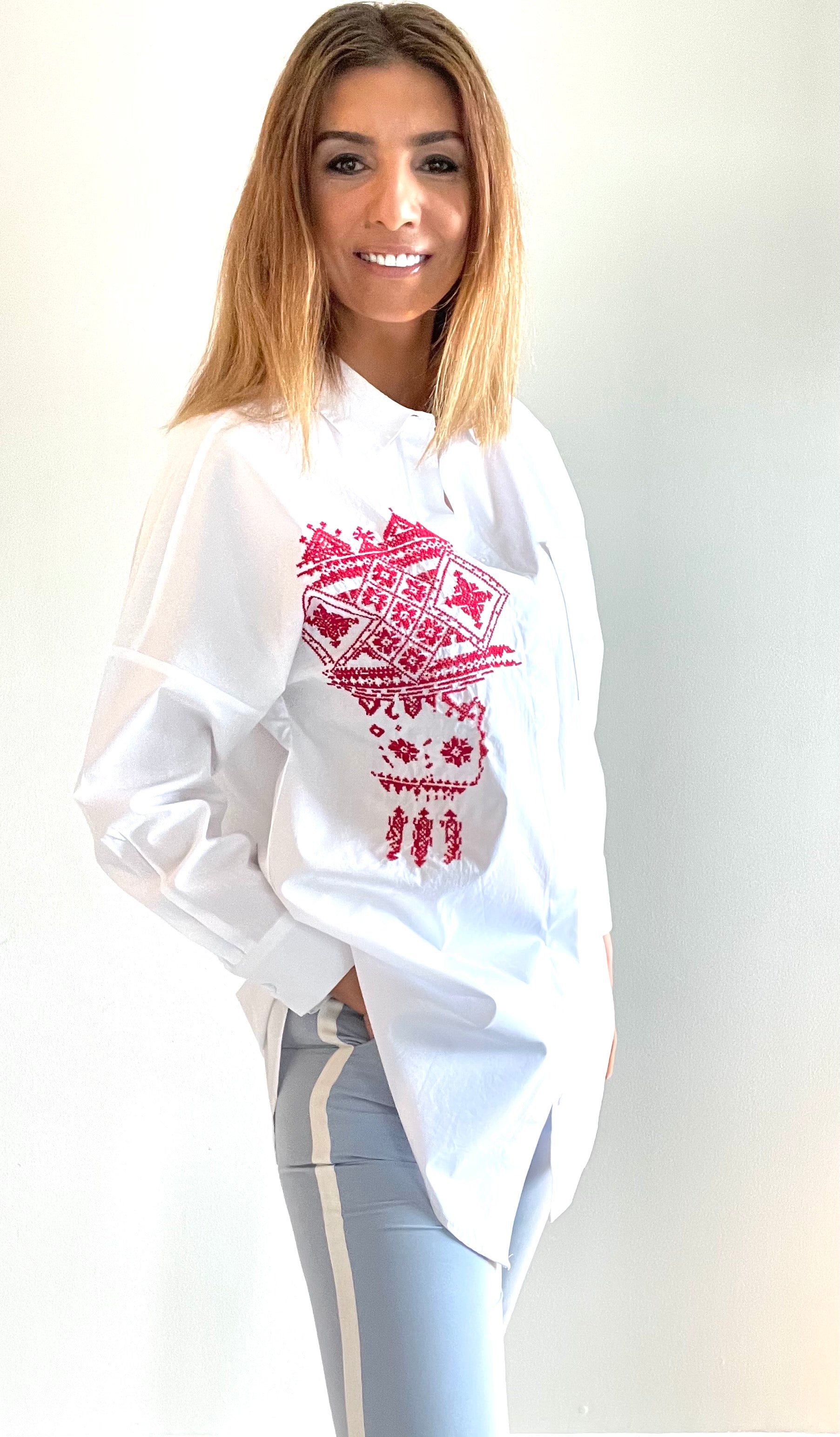 トップス Todayful embroidery shirt White 21-02 White Shirt with red or black embroidery - HAMA Fashion